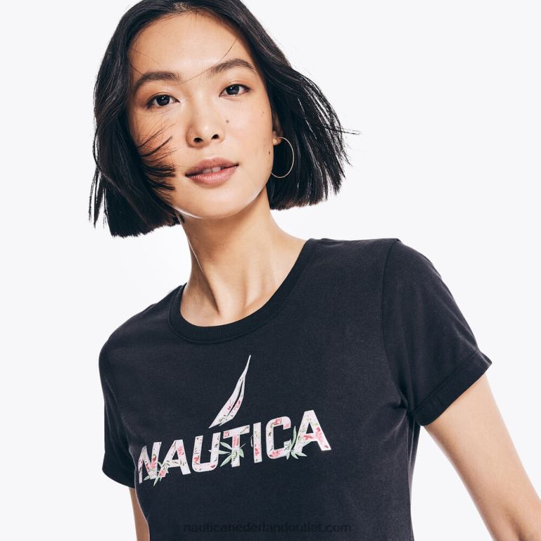 duurzaam vervaardigd T-shirt met logo in folie met bloemenprint echt zwart Nautica 0828F837 vrouwen