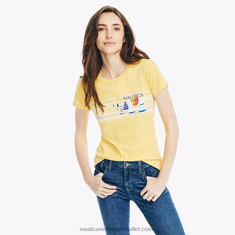 duurzaam vervaardigd gestreept T-shirt met zeilbootopdruk maïszijde Nautica 0828F1043 vrouwen