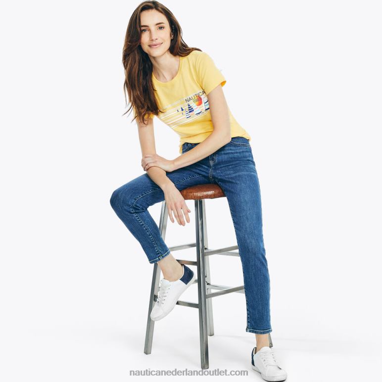 duurzaam vervaardigd gestreept T-shirt met zeilbootopdruk maïszijde Nautica 0828F1043 vrouwen