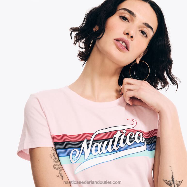 duurzaam vervaardigd grafisch T-shirt met erfgoedstrepen karmozijnrood Nautica 0828F927 vrouwen