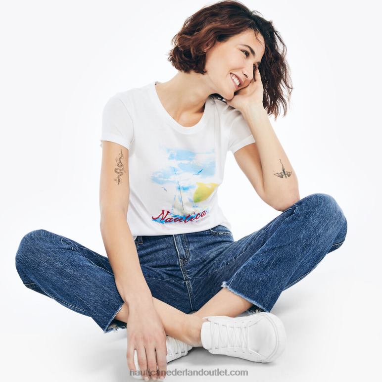 duurzaam vervaardigd ocean vibes grafisch t-shirt Helder wit Nautica 0828F768 vrouwen