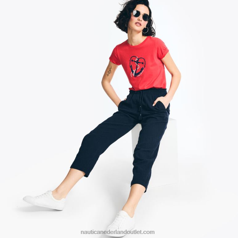 duurzaam vervaardigd t-shirt met glitterhart en ankerafbeelding tomaat Nautica 0828F762 vrouwen