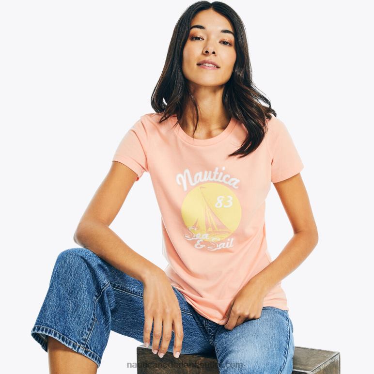 duurzaam vervaardigd zee- en zeilfolie grafisch t-shirt suiker koraal Nautica 0828F987 vrouwen
