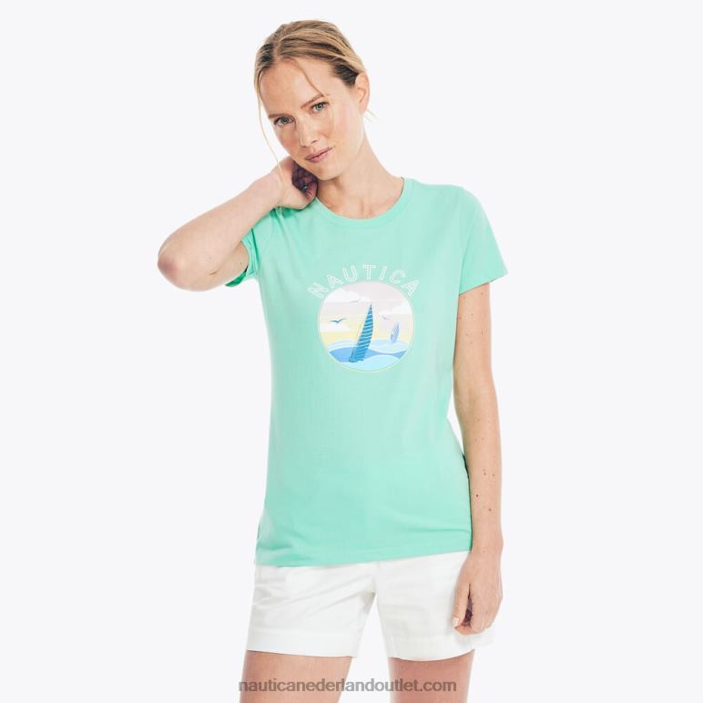 duurzaam vervaardigd zeilgrafisch T-shirt mint lente Nautica 0828F806 vrouwen