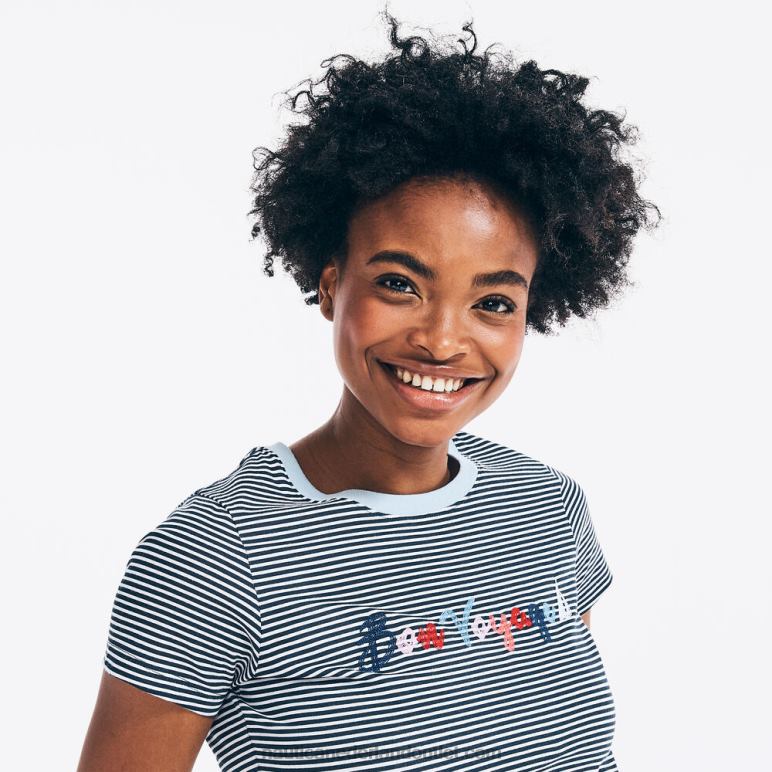 gestreept Bon Voyage grafisch T-shirt stellaire blauwe heide Nautica 0828F1020 vrouwen