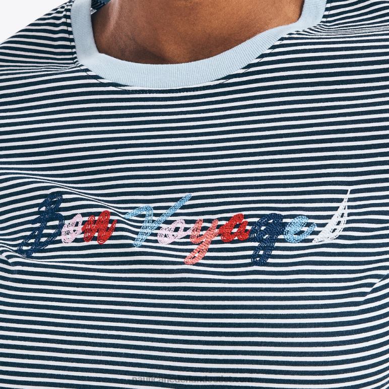 gestreept Bon Voyage grafisch T-shirt stellaire blauwe heide Nautica 0828F1020 vrouwen
