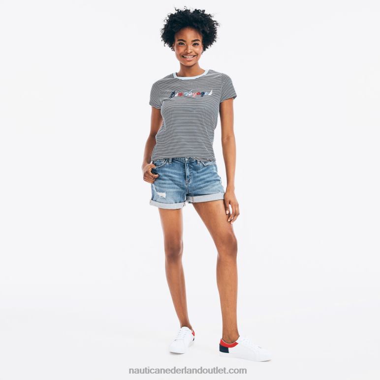 gestreept Bon Voyage grafisch T-shirt stellaire blauwe heide Nautica 0828F1020 vrouwen