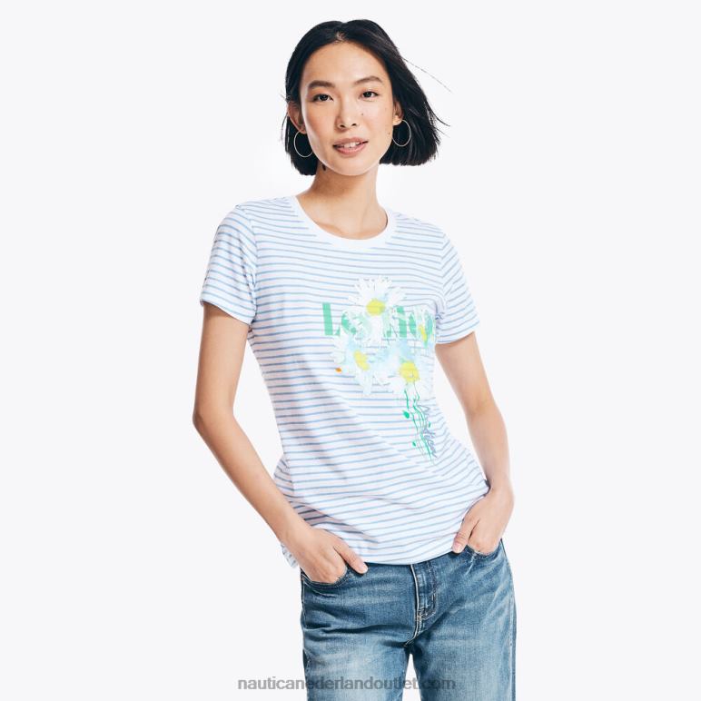 gestreept grafisch T-shirt met bladerdeeg Helder wit Nautica 0828F972 vrouwen