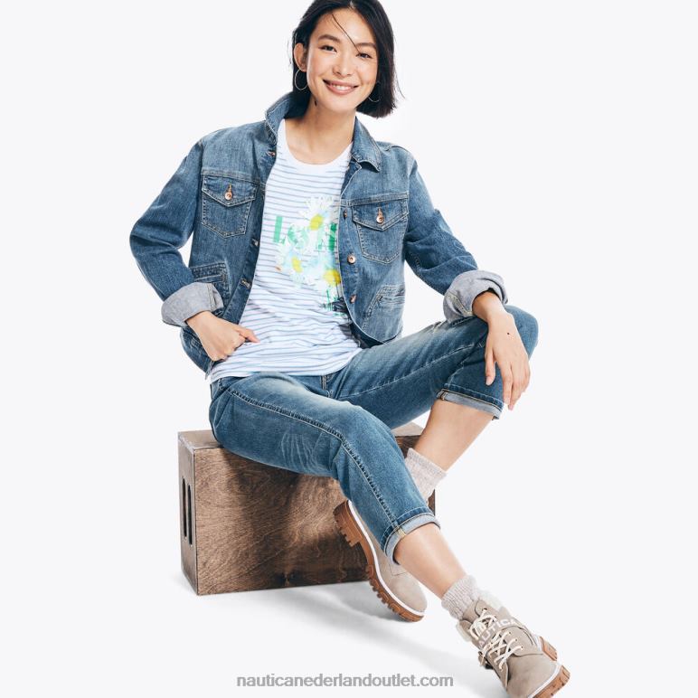 gestreept grafisch T-shirt met bladerdeeg Helder wit Nautica 0828F972 vrouwen