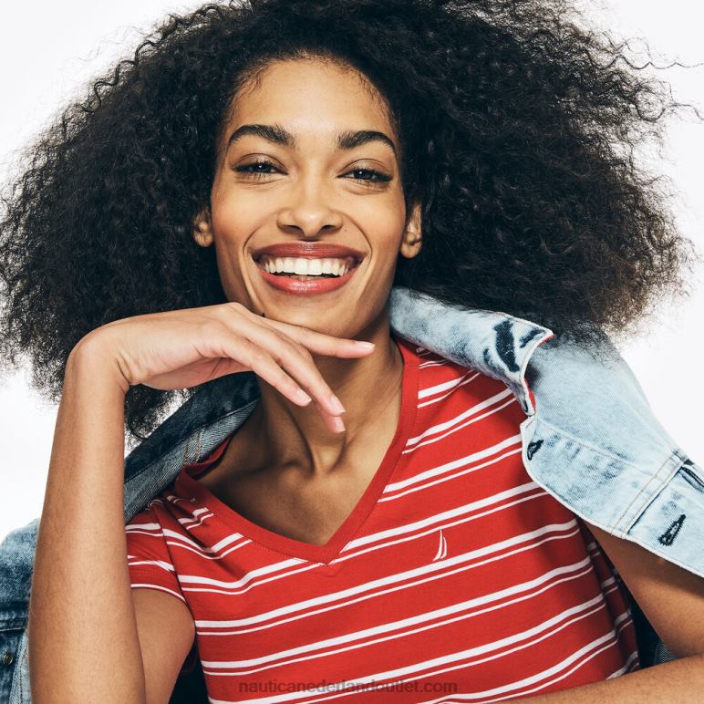 gestreept t-shirt met v-hals boei rood Nautica 0828F775 vrouwen