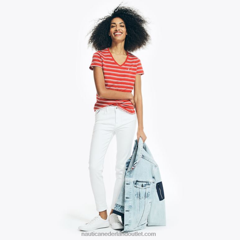 gestreept t-shirt met v-hals boei rood Nautica 0828F775 vrouwen