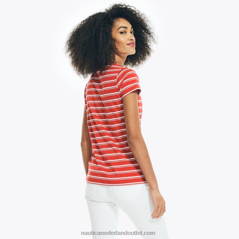 gestreept t-shirt met v-hals boei rood Nautica 0828F775 vrouwen