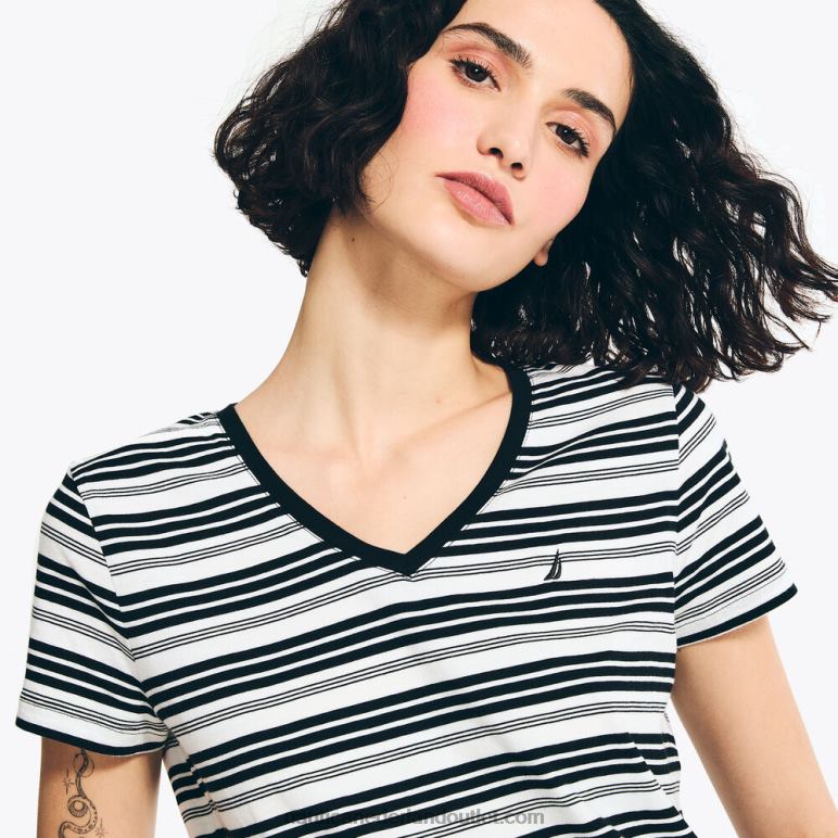 gestreept t-shirt met v-hals echt zwart Nautica 0828F961 vrouwen