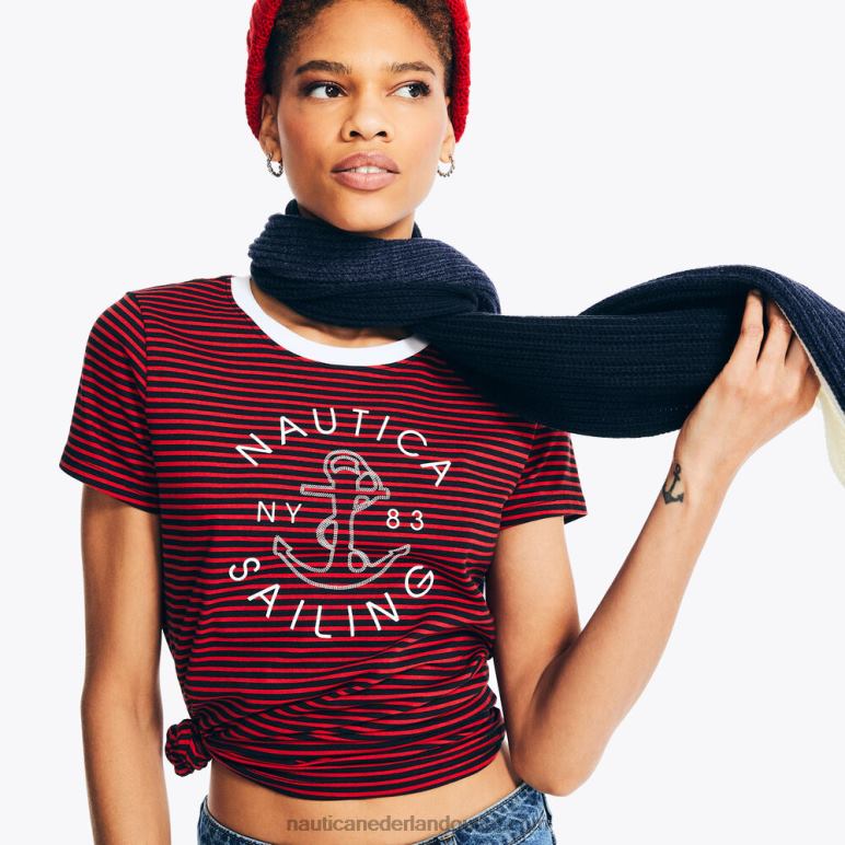 gestreept varend grafisch T-shirt tomales rood Nautica 0828F865 vrouwen