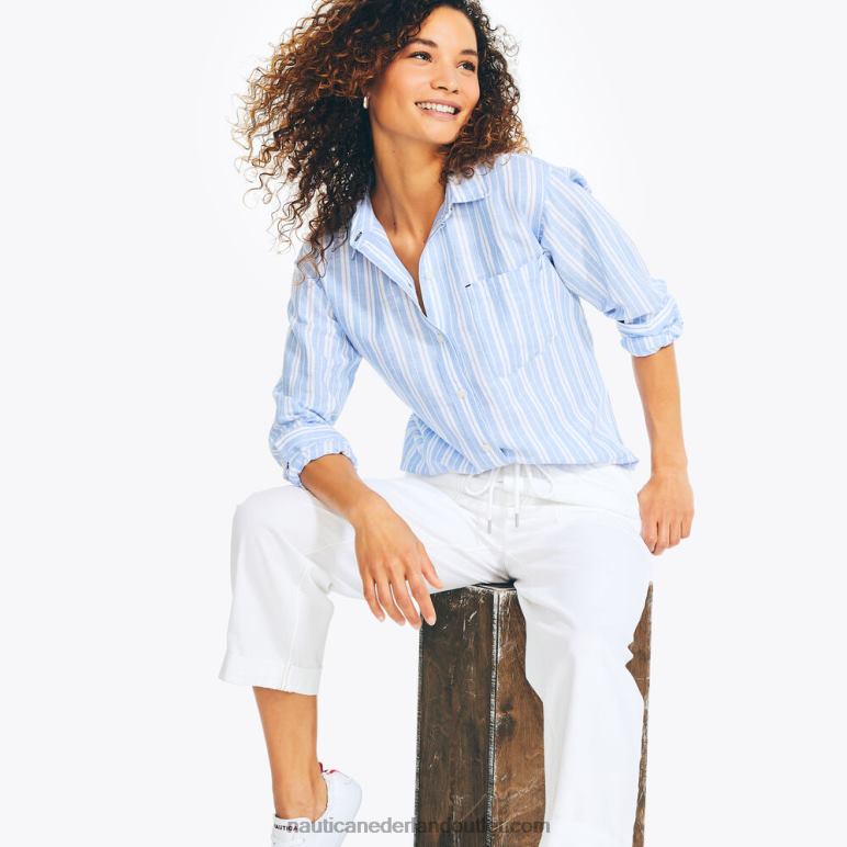 duurzaam vervaardigd gestreept linnen boyfriend overhemd aquabreeze Nautica 0828F834 vrouwen
