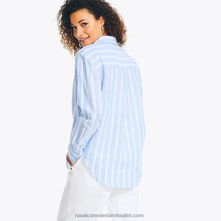 duurzaam vervaardigd gestreept linnen boyfriend overhemd aquabreeze Nautica 0828F834 vrouwen