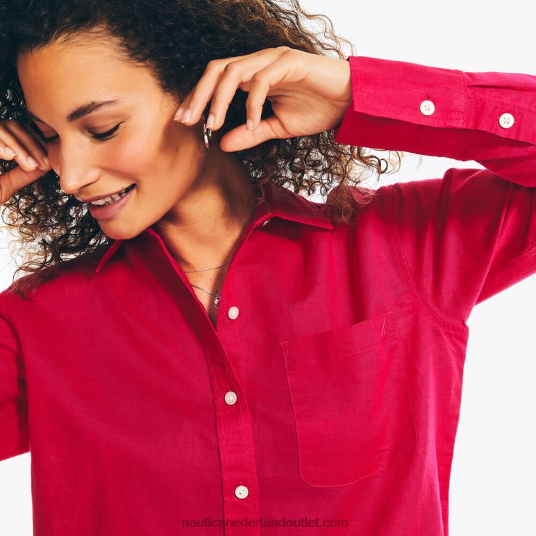 duurzaam vervaardigd linnen boyfriend overhemd matroos rood Nautica 0828F970 vrouwen