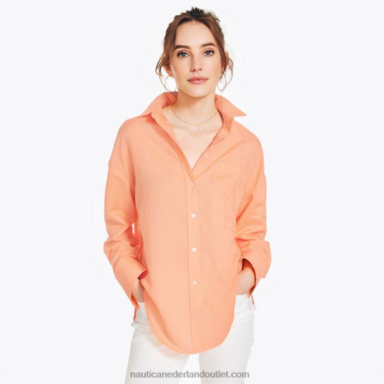 duurzaam vervaardigd linnen boyfriend overhemd vuur sinaasappel Nautica 0828F893 vrouwen