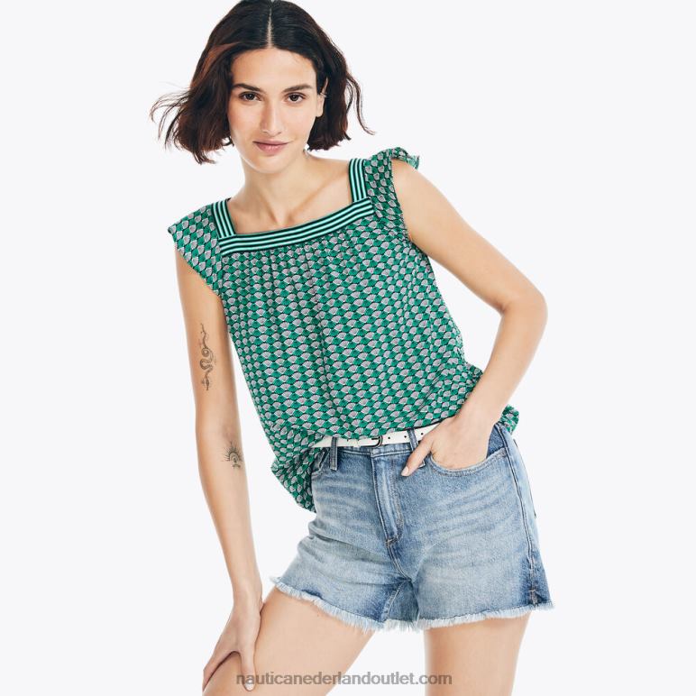 duurzaam vervaardigde top met vierkante hals en print echt zwart Nautica 0828F1003 vrouwen