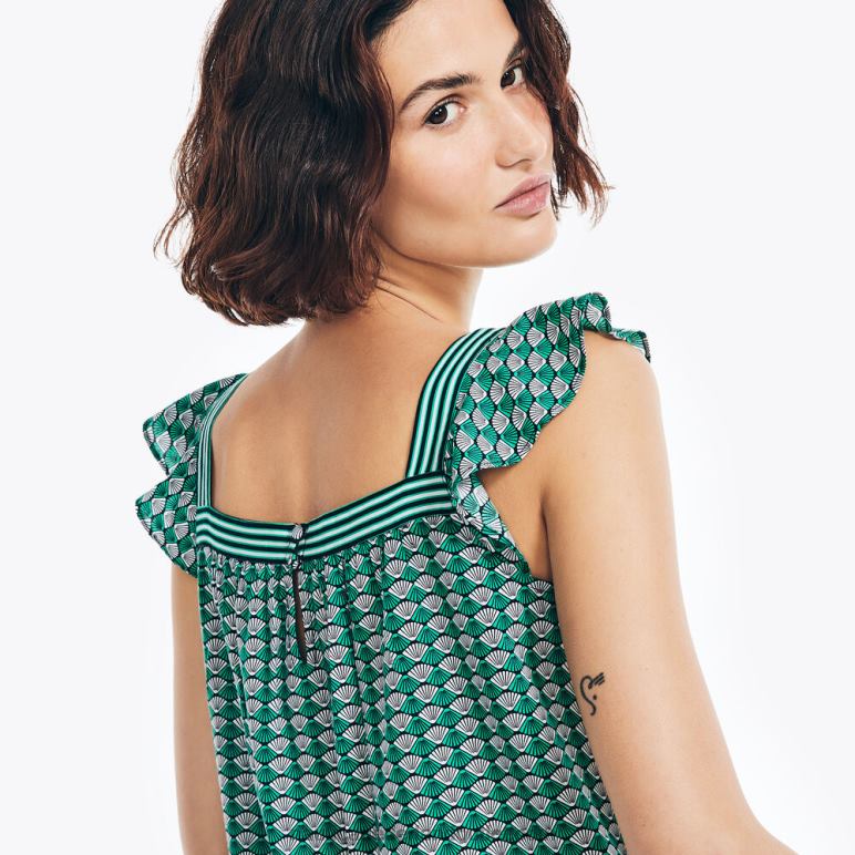 duurzaam vervaardigde top met vierkante hals en print echt zwart Nautica 0828F1003 vrouwen