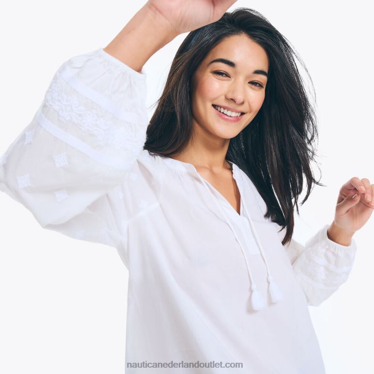 geborduurde top met splithals Helder wit Nautica 0828F984 vrouwen