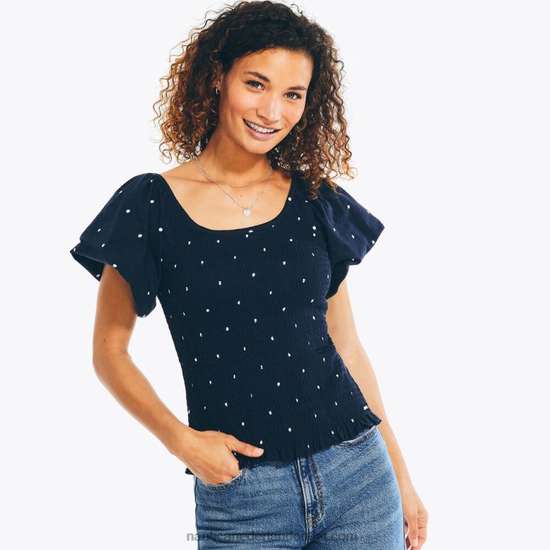 gesmokte top met stippen stellaire blauwe heide Nautica 0828F979 vrouwen