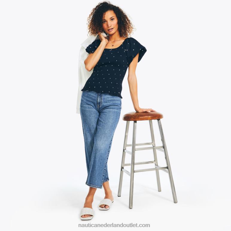 gesmokte top met stippen stellaire blauwe heide Nautica 0828F979 vrouwen