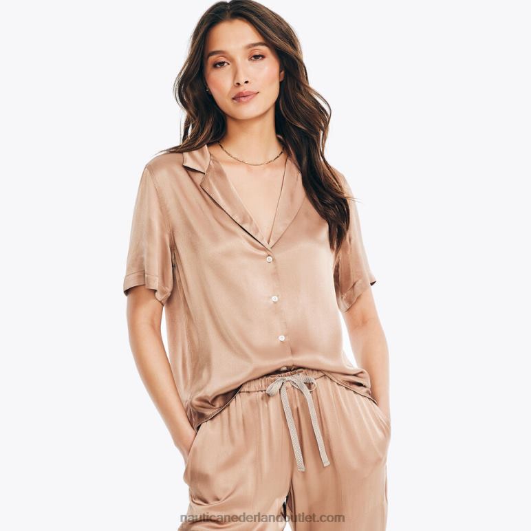 satijnen kampshirt met korte mouwen chocolade Nautica 0828F962 vrouwen