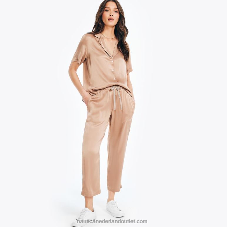 satijnen kampshirt met korte mouwen chocolade Nautica 0828F962 vrouwen