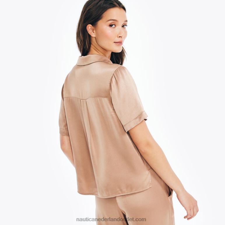 satijnen kampshirt met korte mouwen chocolade Nautica 0828F962 vrouwen