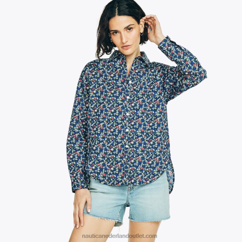 weekendshirt met bloemenprint stellaire blauwe heide Nautica 0828F986 vrouwen